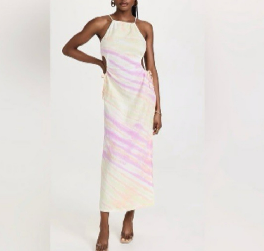 Young Fabulous & Broke Tie Dye Linen Blend Maxi Dress Size Small Side Cut Outs